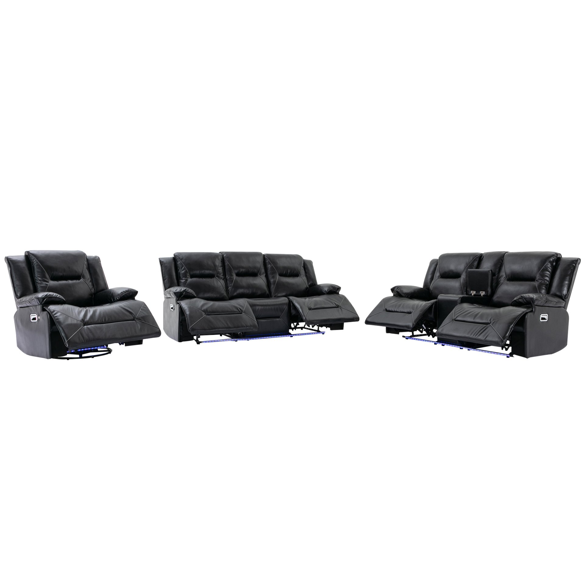 Home Theater Recliner Set Manual Recliner Chair With A Led Light Strip Two Built-In Cup Holders For Living Room - Black - Image 16