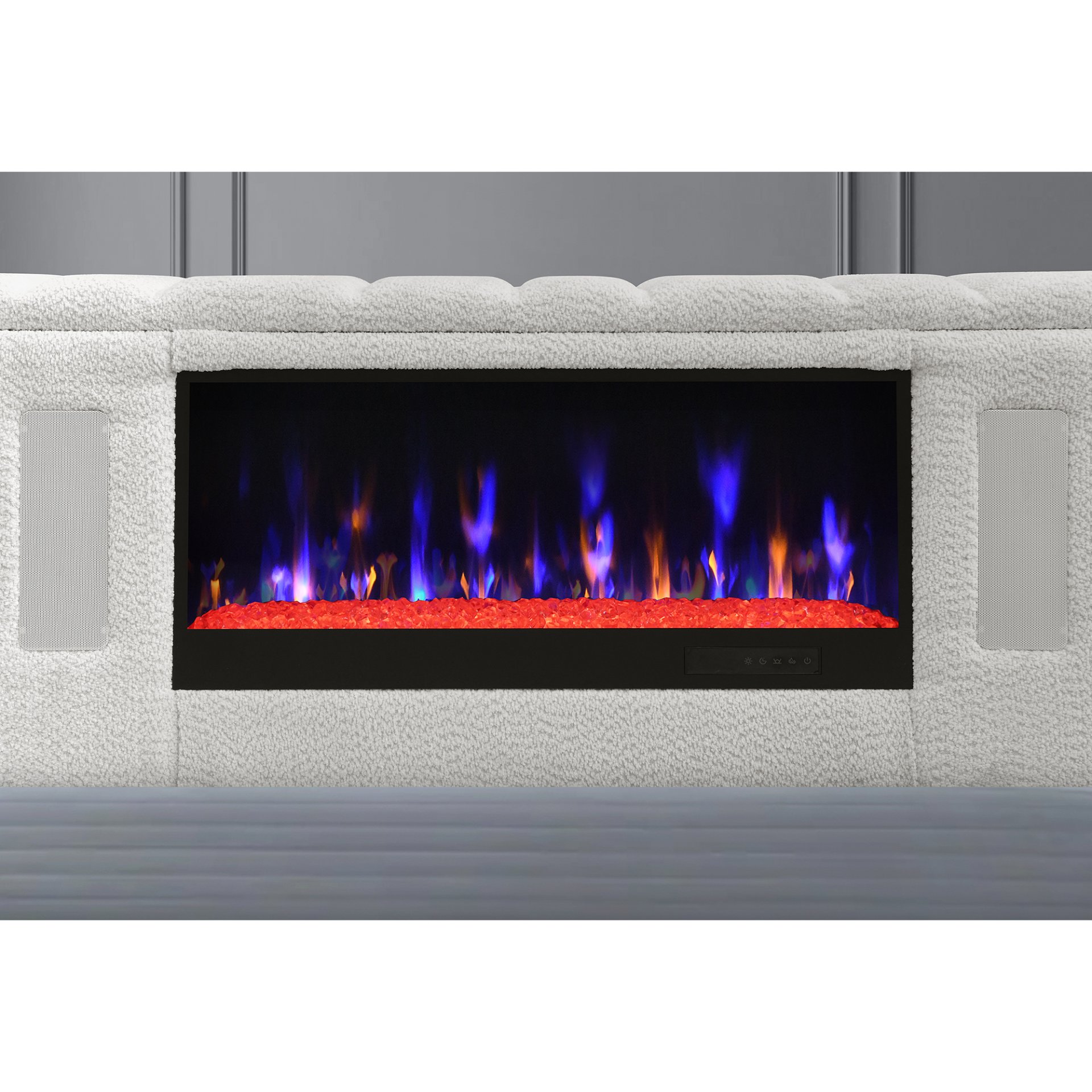 Isaiah - Queen Bed With 50" TV Lift LED, Speakers And Fireplace - White / Black - Image 4