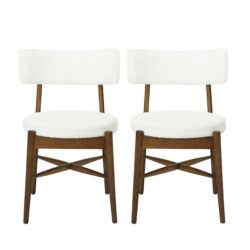 Mid Century Modern Dining Chairs With Upholstered Seat - Walnut / Beige