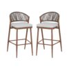 Outdoor Bar Height Aluminum Frame Counter Stools With Scallop Shaped Backrest & Water Resistant Cushions (Set of 2) - Teak - Image 6