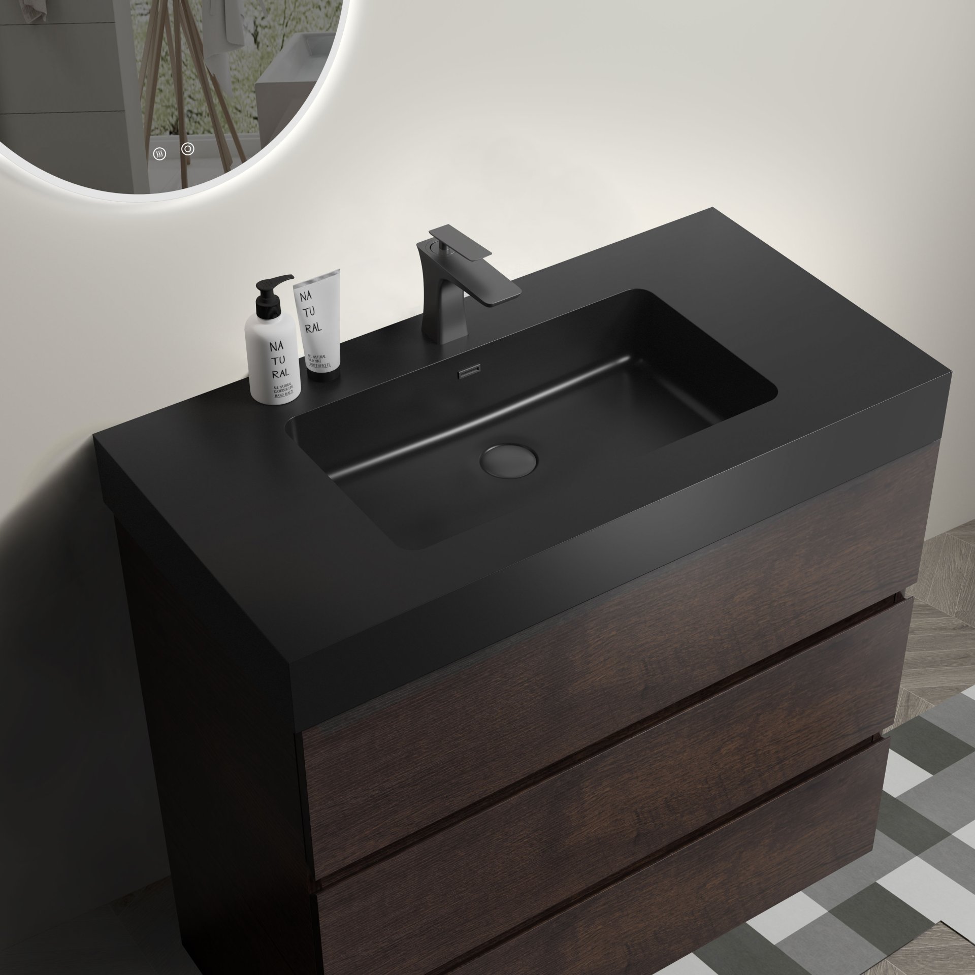 Alice - 36" Bathroom Vanity With Sink, Large Storage Freestanding Bathroom Vanity For Modern Bathroom, One-Piece Sink Basin Without Drain And Faucet - Walnut / Black - Image 5