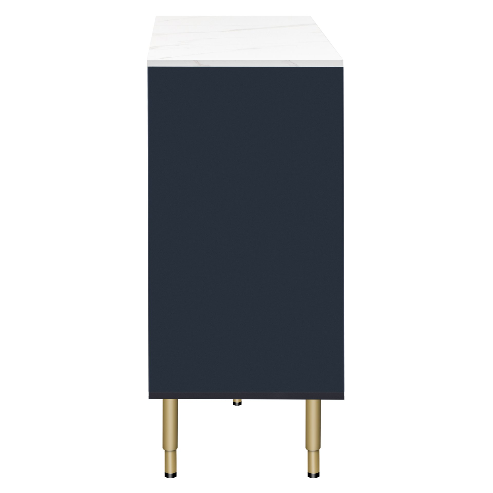 Modern Sideboard Buffet Cabinet Marble Sticker Tabletop And Amber-Yellow Tempered Glass Doors With Gold Metal Legs & Handles - Navy Blue - Image 12