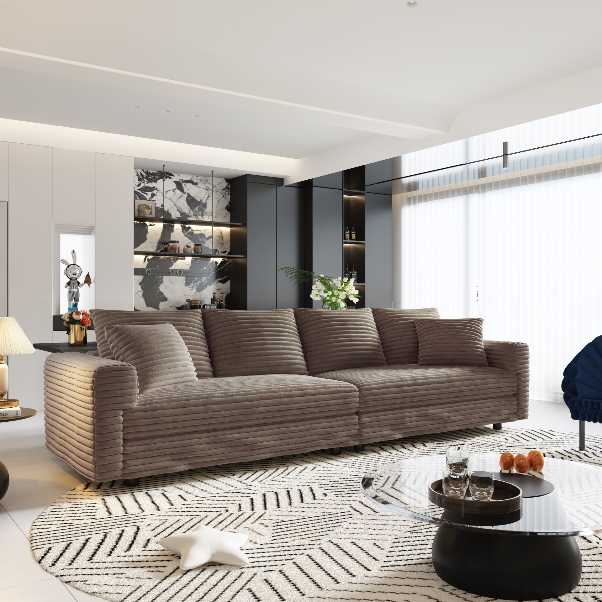 4 Seat Sofa, Deep Seat Couches With Soft Pillows And 2 Ottomans, Convertible Sofa Lounge Chair, For Living Room - Camel - Image 10