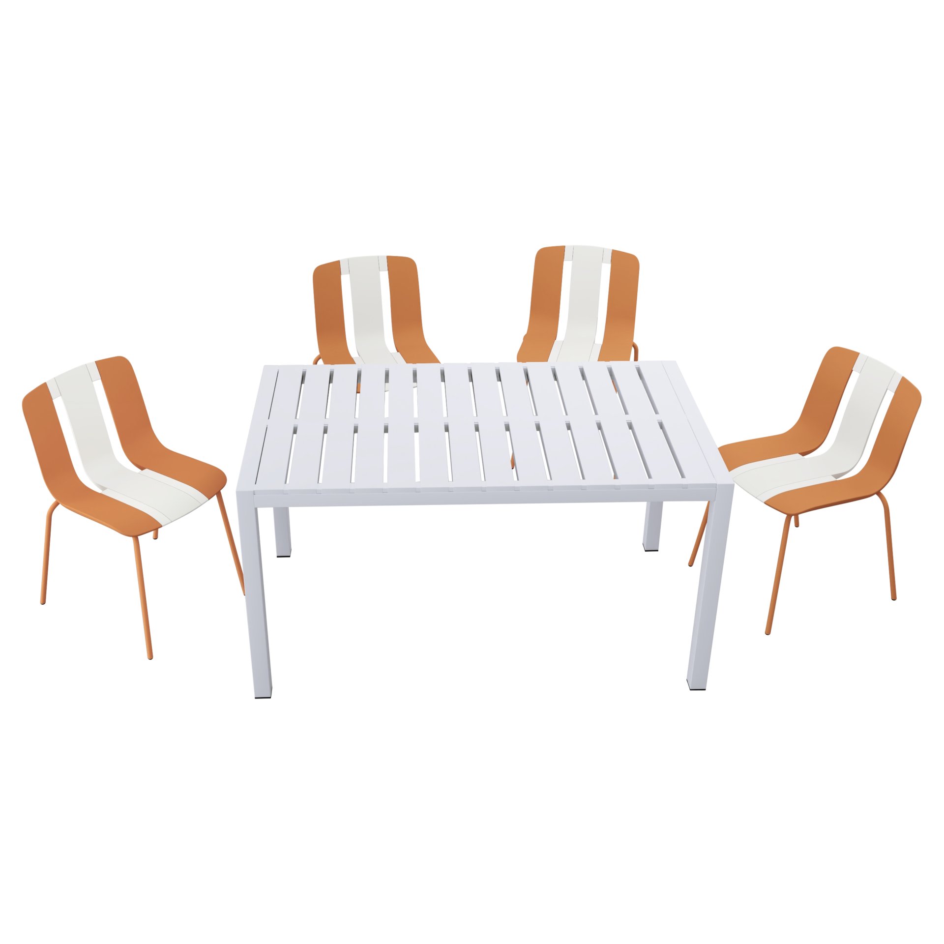 4 Piece Set Of Striped Color Blocking Single Chairs With Long Table - Beige / Tropical Orange / White - Image 20