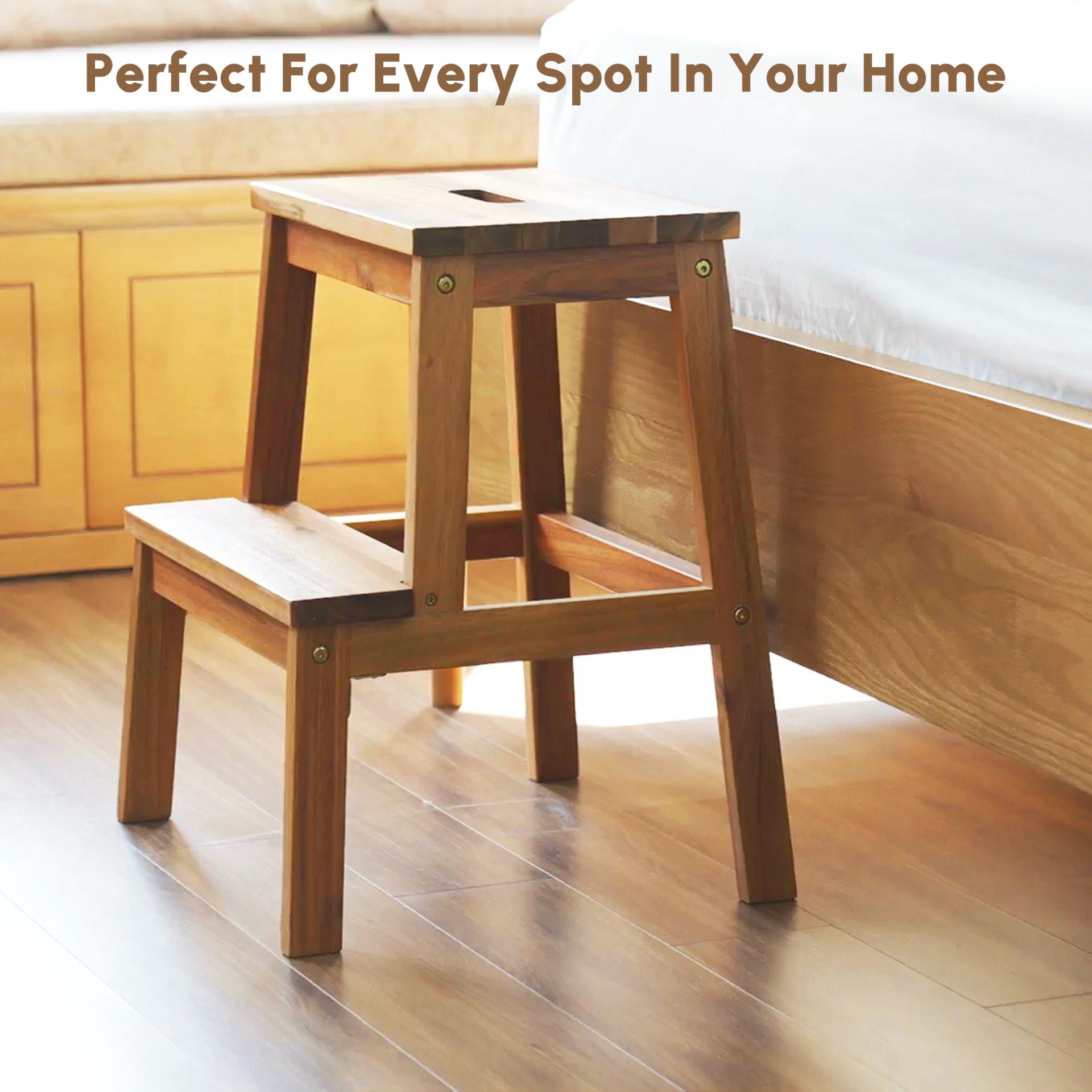 2 Step Stool, Indoor / Outdoor Use - Acacia Wood - Image 5