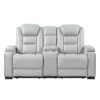 3 Piece Power Sofa Set With Recliner, USB LED Headrest, Bookshelf Arms, Drop Down Table And Storage Frame - Grey - Image 3