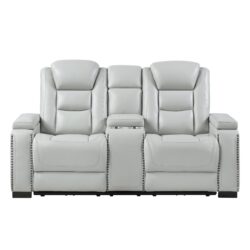 Power Console Loveseat With Power Headrest USB LED And Bookshelf Arms - Grey