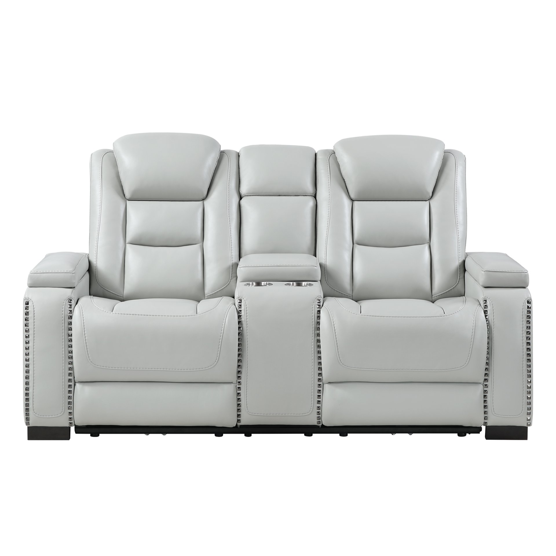 3 Piece Power Sofa Set With Recliner, USB LED Headrest, Bookshelf Arms, Drop Down Table And Storage Frame - Grey - Image 3