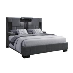 Yaris - King Bed With Wireless Charging And LED Lights - Dark Gray
