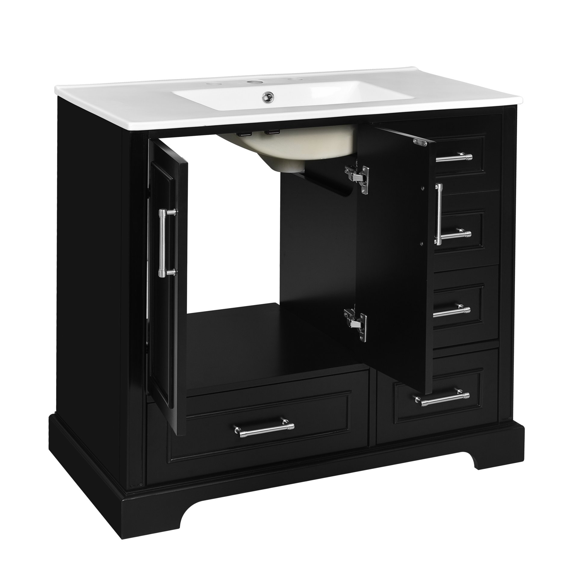 Traditional 36" Bathroom Vanity With Sink And Cabinet With Soft Close Doors And Drawers - Black - Image 15