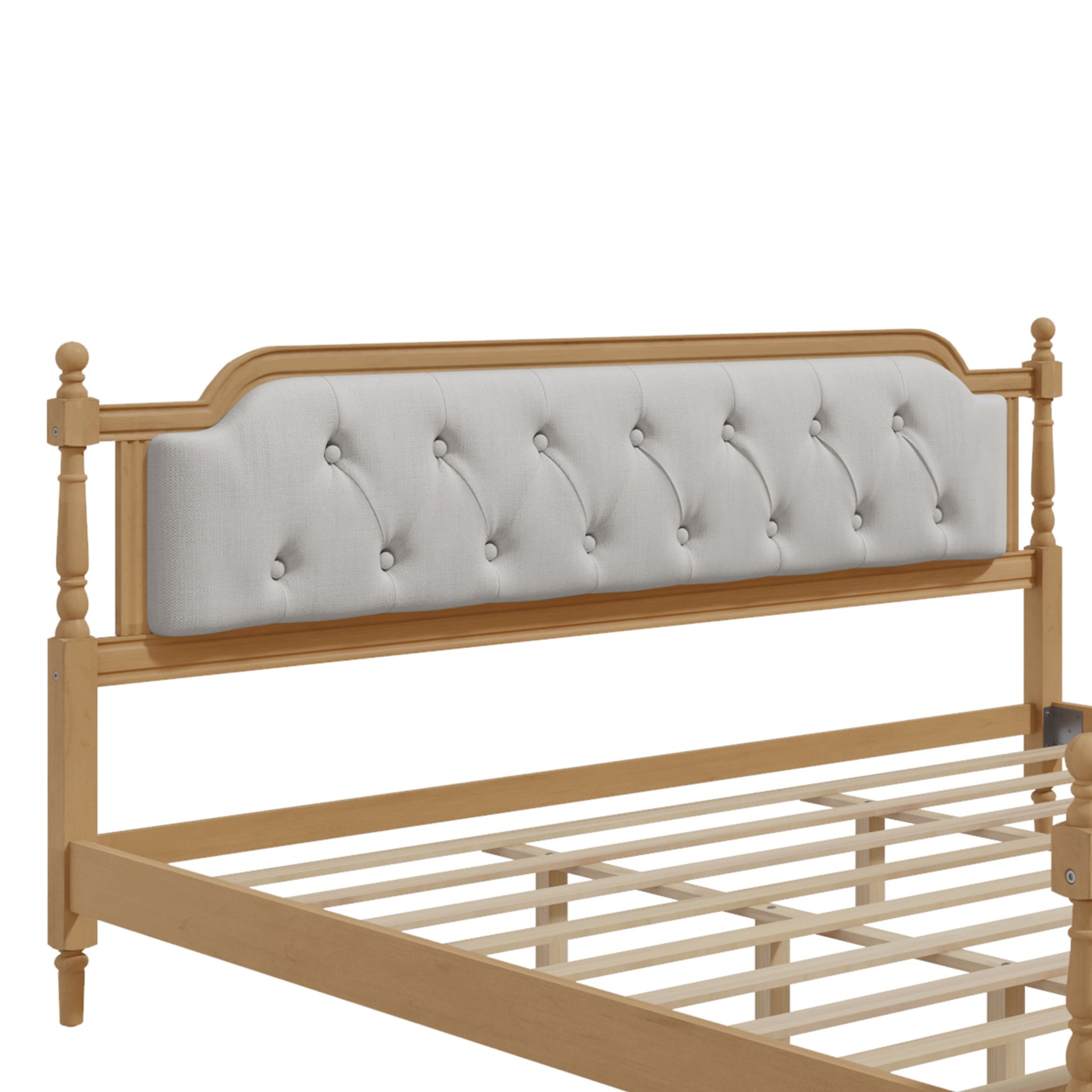 King Size Traditional Style Solid Bed Frame With Upholstered Tufted Headboard, No Box Spring Needed - Walnut - Image 7