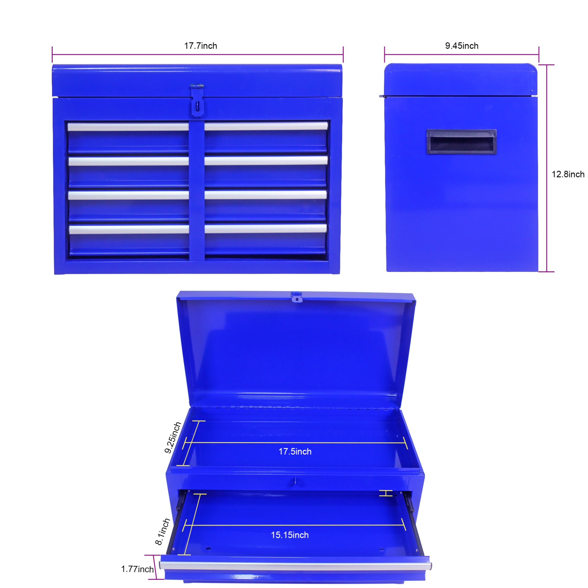 Rolling Tool Chest, 5 Drawer Tool Box Organizer With Lockable Wheels & Sliding Drawers & Detachable Top & Adjustable Shelf, Tool Storage Cabinet For Garage Workshop - Blue - Image 7
