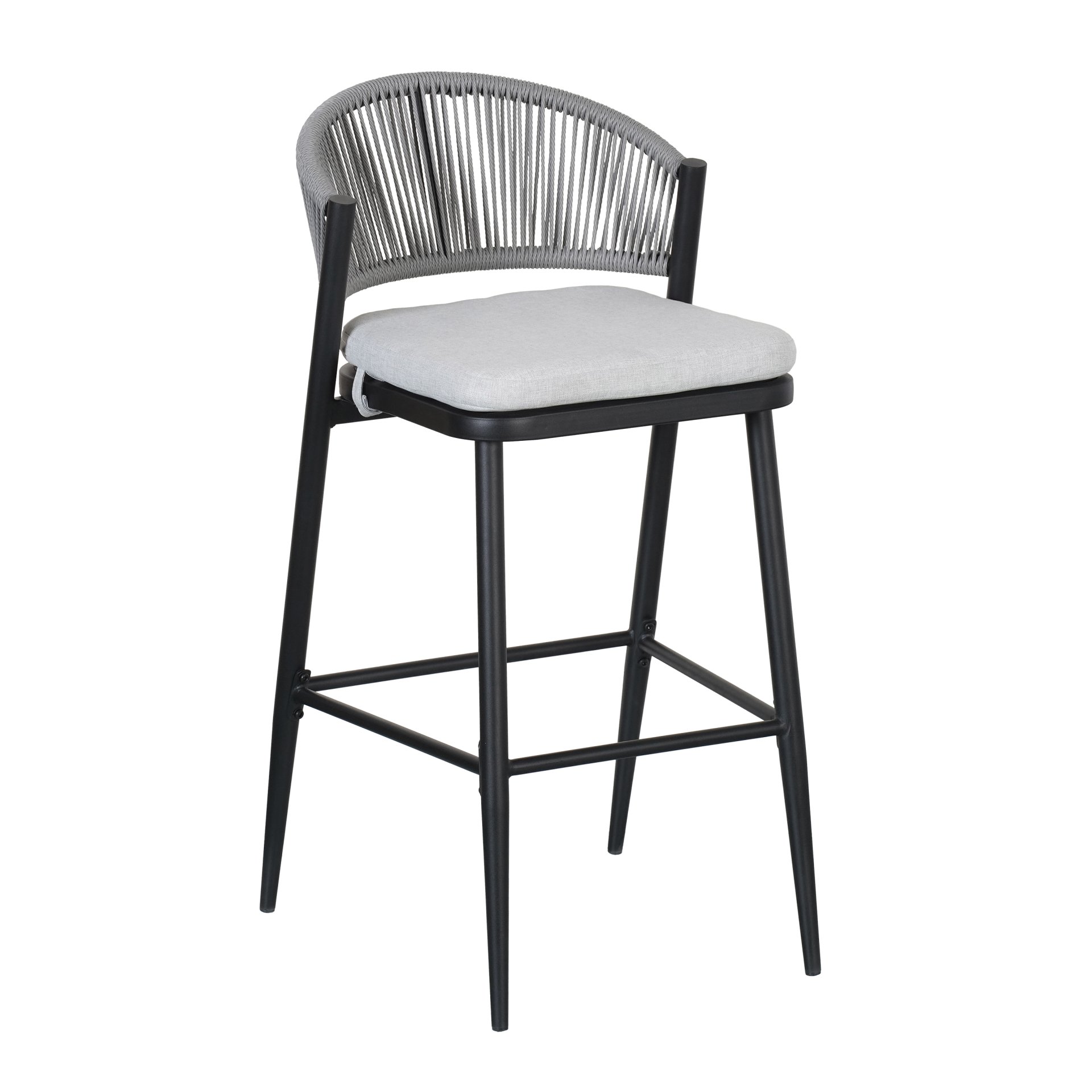 Outdoor Bar Height Metal Frame Counter Stools With Scallop Shaped Backrest & Water Resistant Cushions (Set of 2) - Matte Black - Image 15