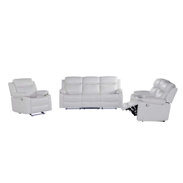 Blanche - 3 Piece Reclining Sofa And Loveseat With LED Lights, Speaker - White