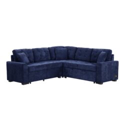 L-Shape Sofa Bed Pull-Out Sleeper Sofa With Wheels, USB Ports, Power Sockets For Living Room - Navy Blue