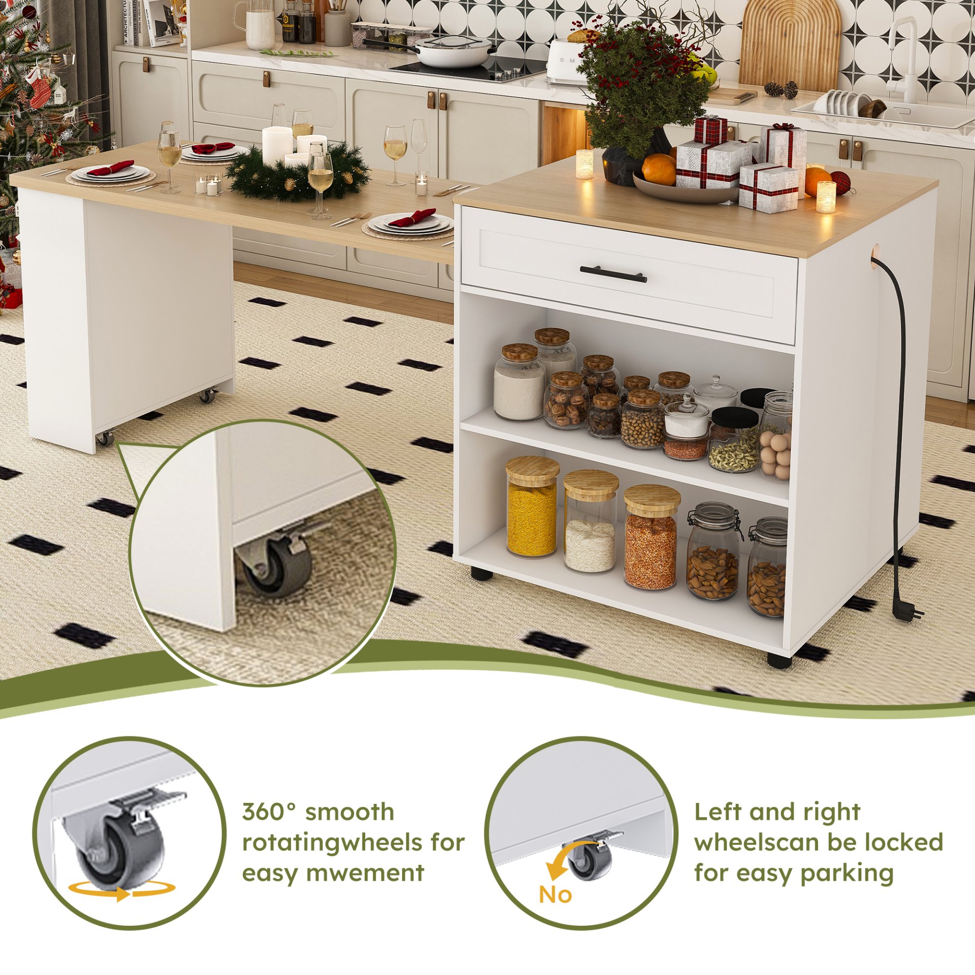 Expandable Kitchen Island With Dining Table - White - Image 9