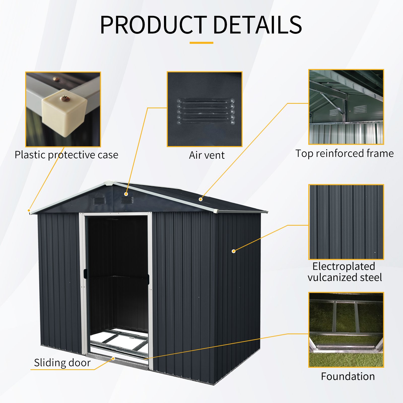 8Ft X 4Ft Outdoor Metal Storage Shed With Sliding Door And Foundation For Backyard, Patio, Lawn - Black / White - Image 5
