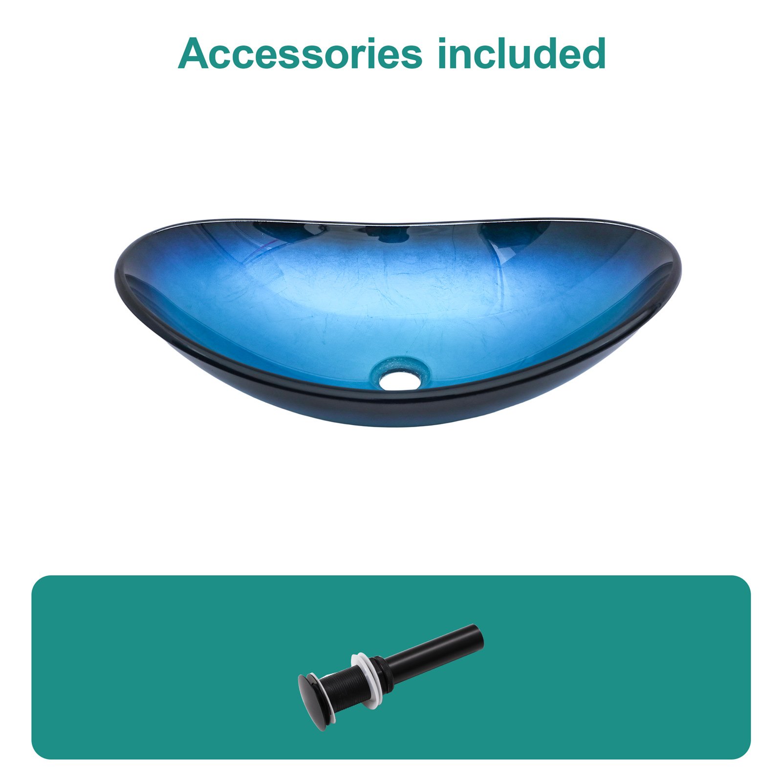 Vessel Sink With Pop Up Drain, Boat Shape Above Counter Bathroom Sink - Blue - Image 5