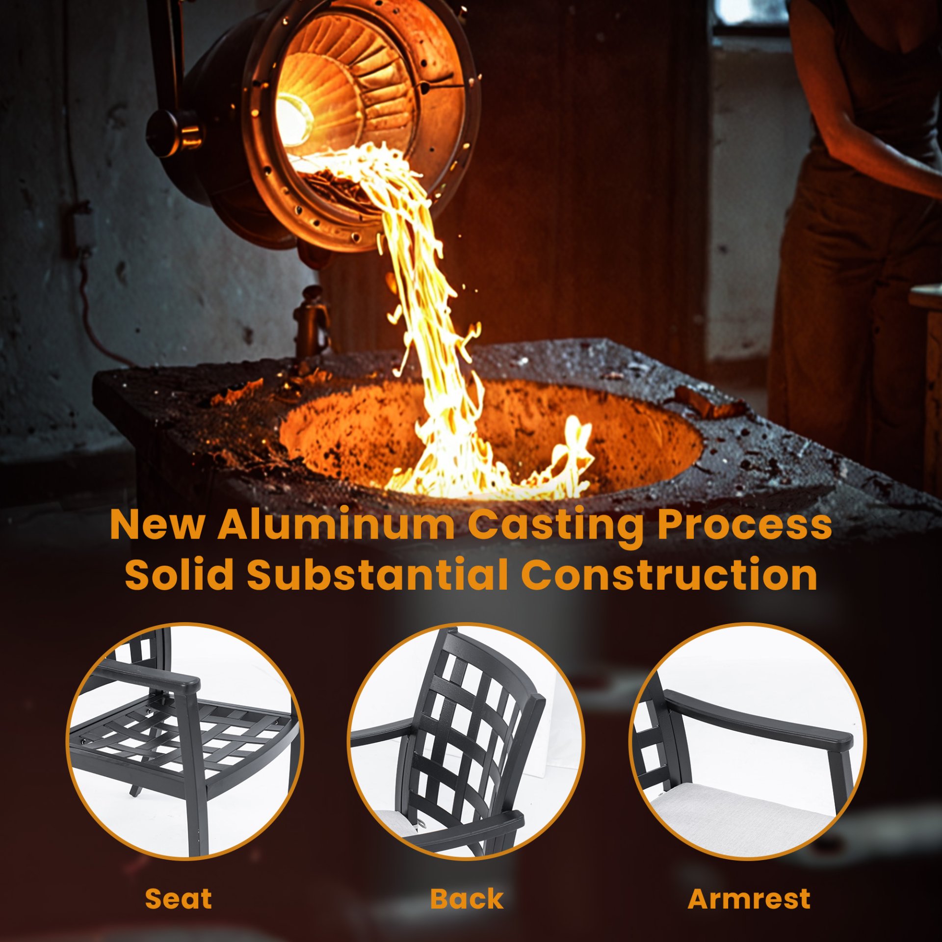 5 Pieces Outdoor Patio Dining Set, Rectangular Table And 4 Stationary Dining Chairs - Ember Black - Image 8