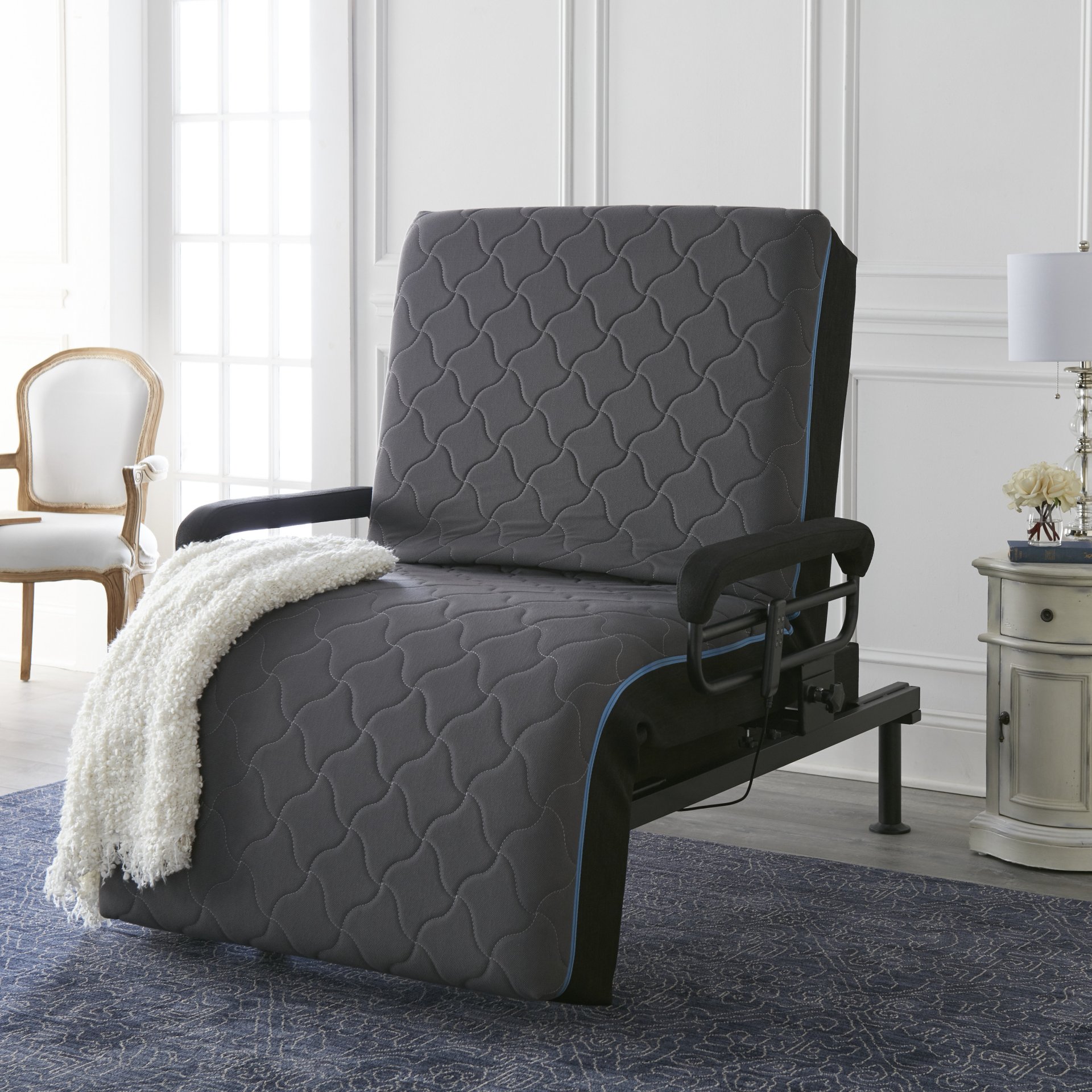 Twin Adjustable Sit To Stand Bed With Remote With Convenient Lift - Blue - Image 12