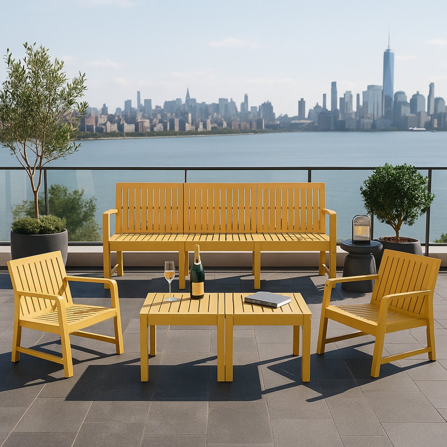 5 Piece Indoor / Outdoor Furniture Set 3 Seater Sofa, 2 Chairs And 2 Coffee Tables, Waterproof And Durable - Brick Yellow - Image 10