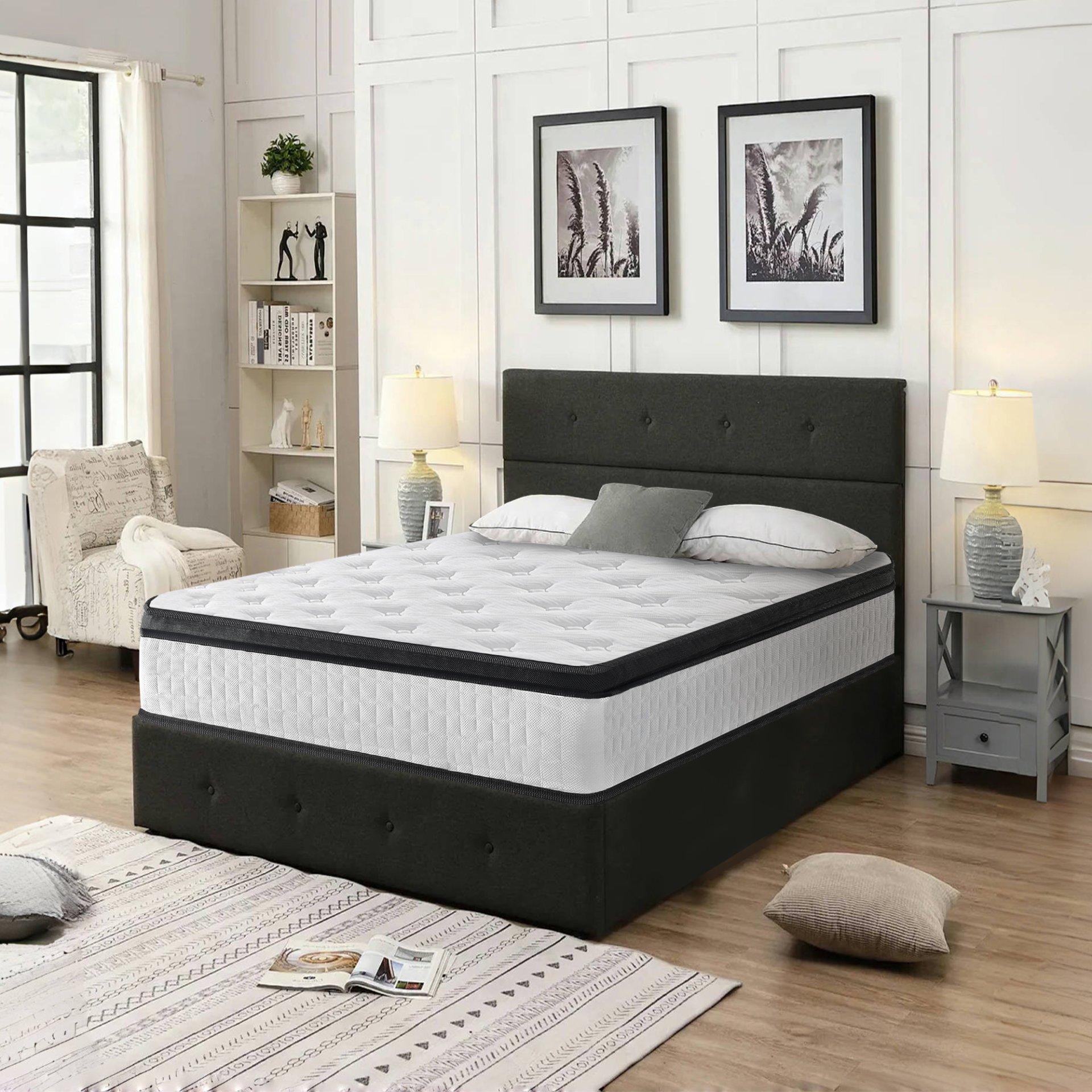 12" Twin Size Hybrid Mattress Individual Pocket Spring 7 Zoned Memory Foam Knitted Cover With - White - Image 4