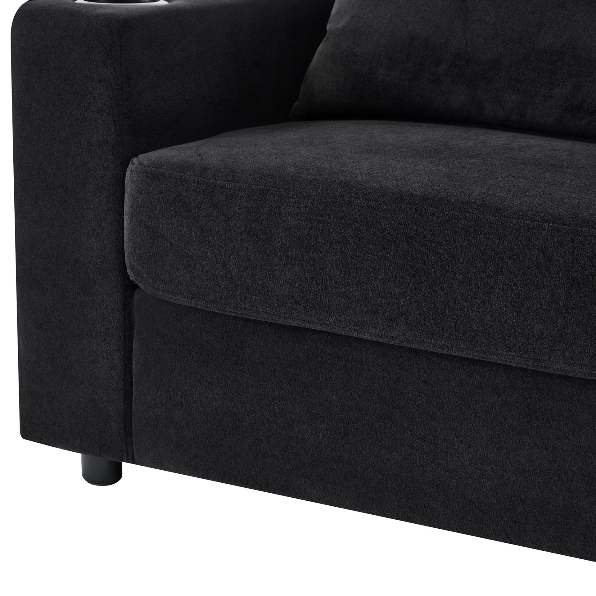 Modern Style Armchair Chaise Lounge Sofa Couch With Movable Storage Ottoman, USB Ports, Cup Holders & Side Pockets Chenille - Black - Image 27