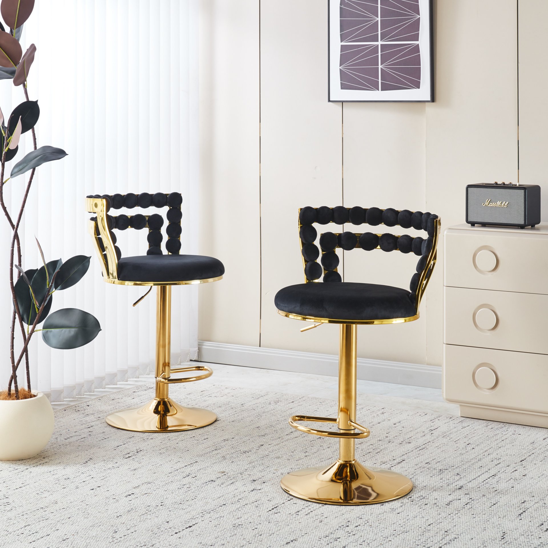 Bar Chair With Tube Legs (Set of 2) - Golden / Black - Image 2