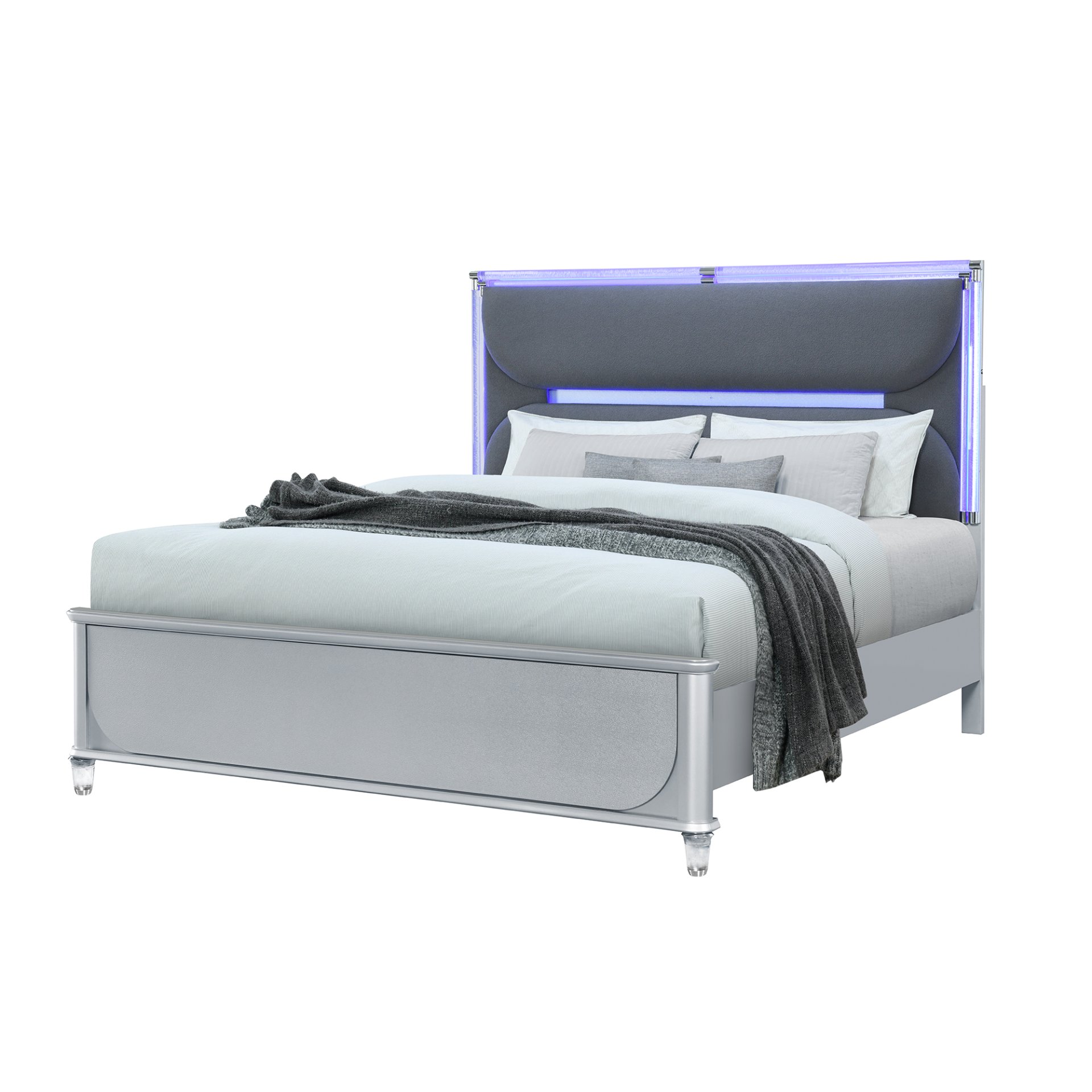 Laura - King Bed With Upholstered LED Headboard - Silver - Image 5