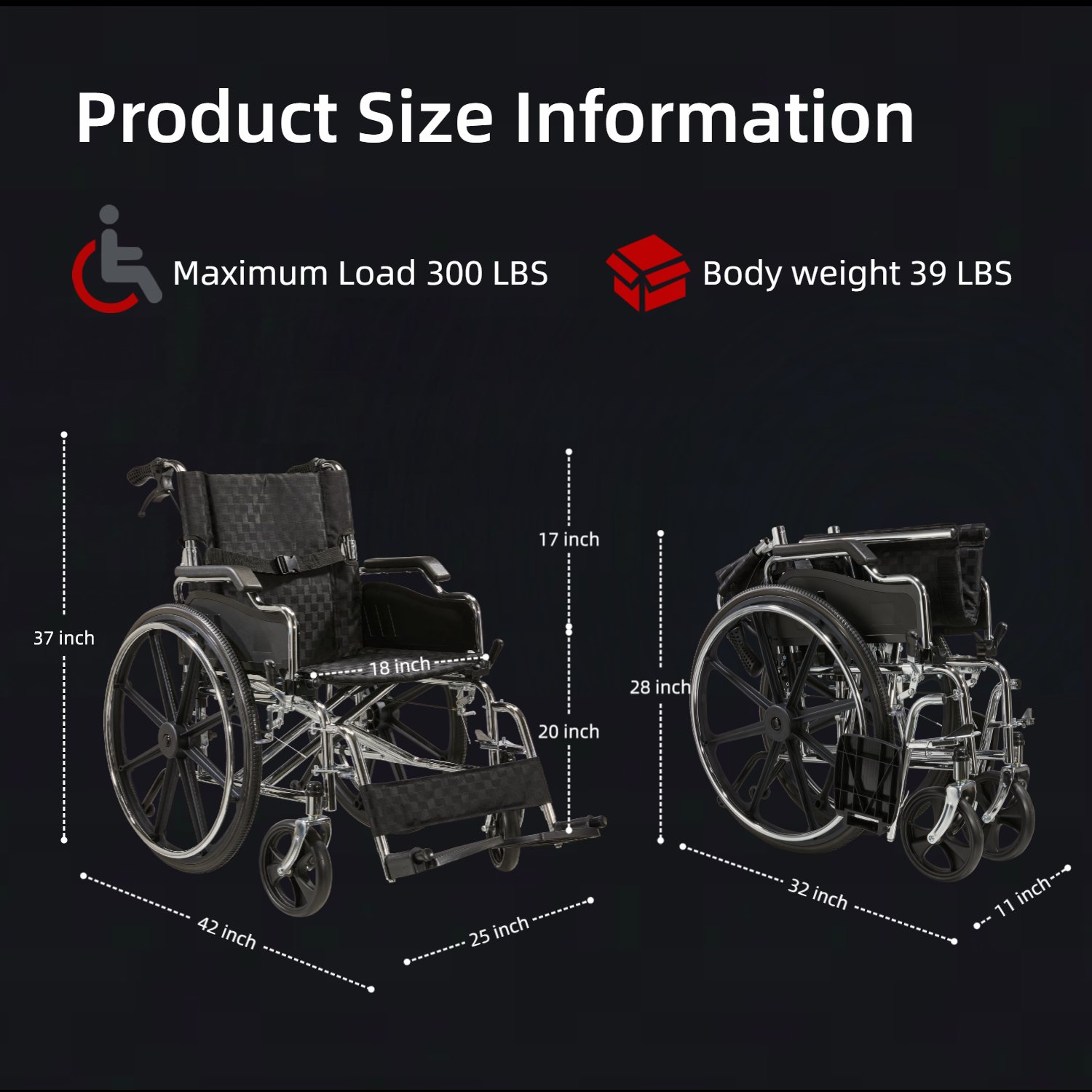 Lightweight Wheelchair Foldable 300 Lbs Capacity 24" Tires Adjustable Seat Belt And Anti Backflip Device Safe And Durable Transport Chair For And Disabled - Silver - Image 12