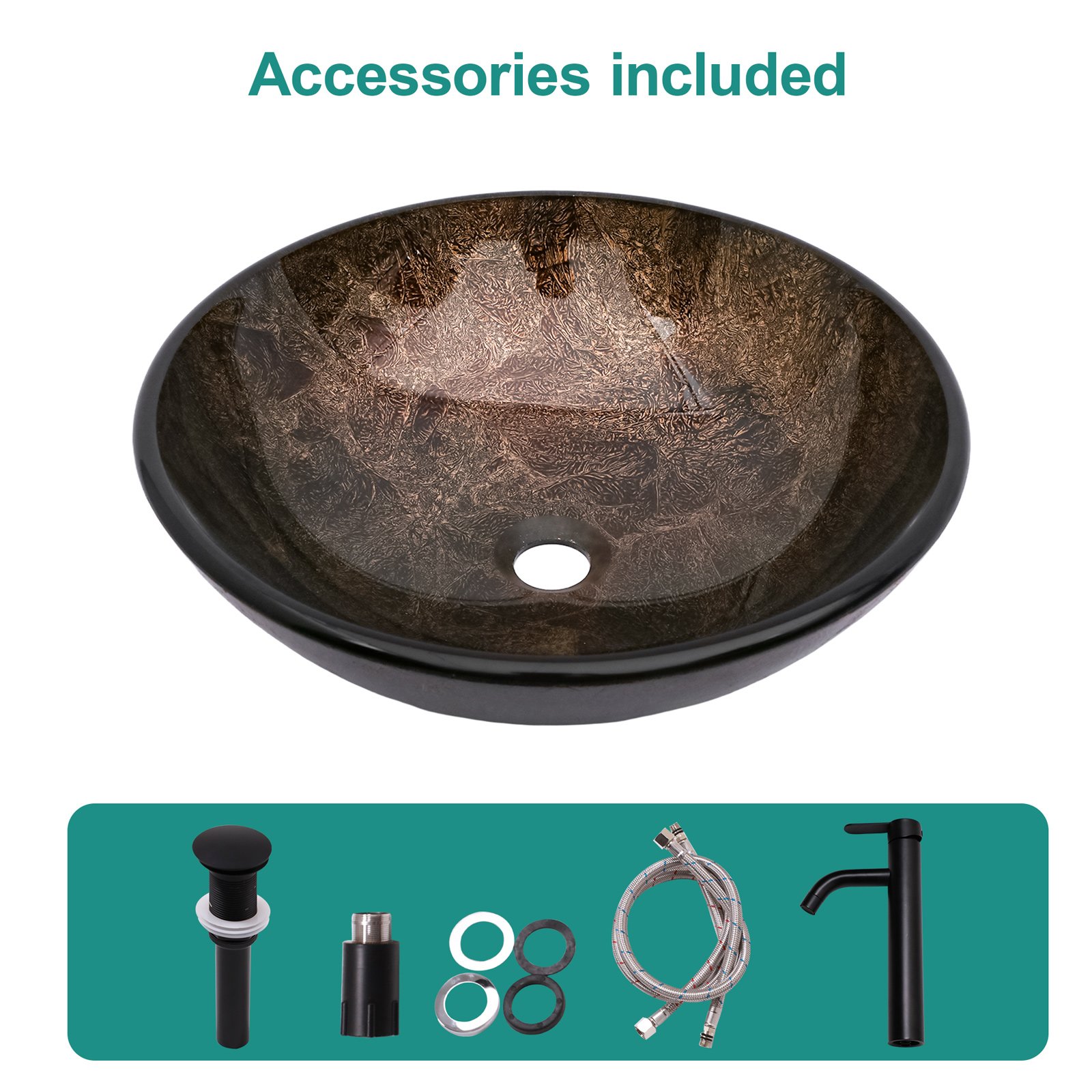 Textured Vessel Sink With Faucet And Pop Up Drain, Oval Basin Vanity For Bathroom - Brown - Image 5
