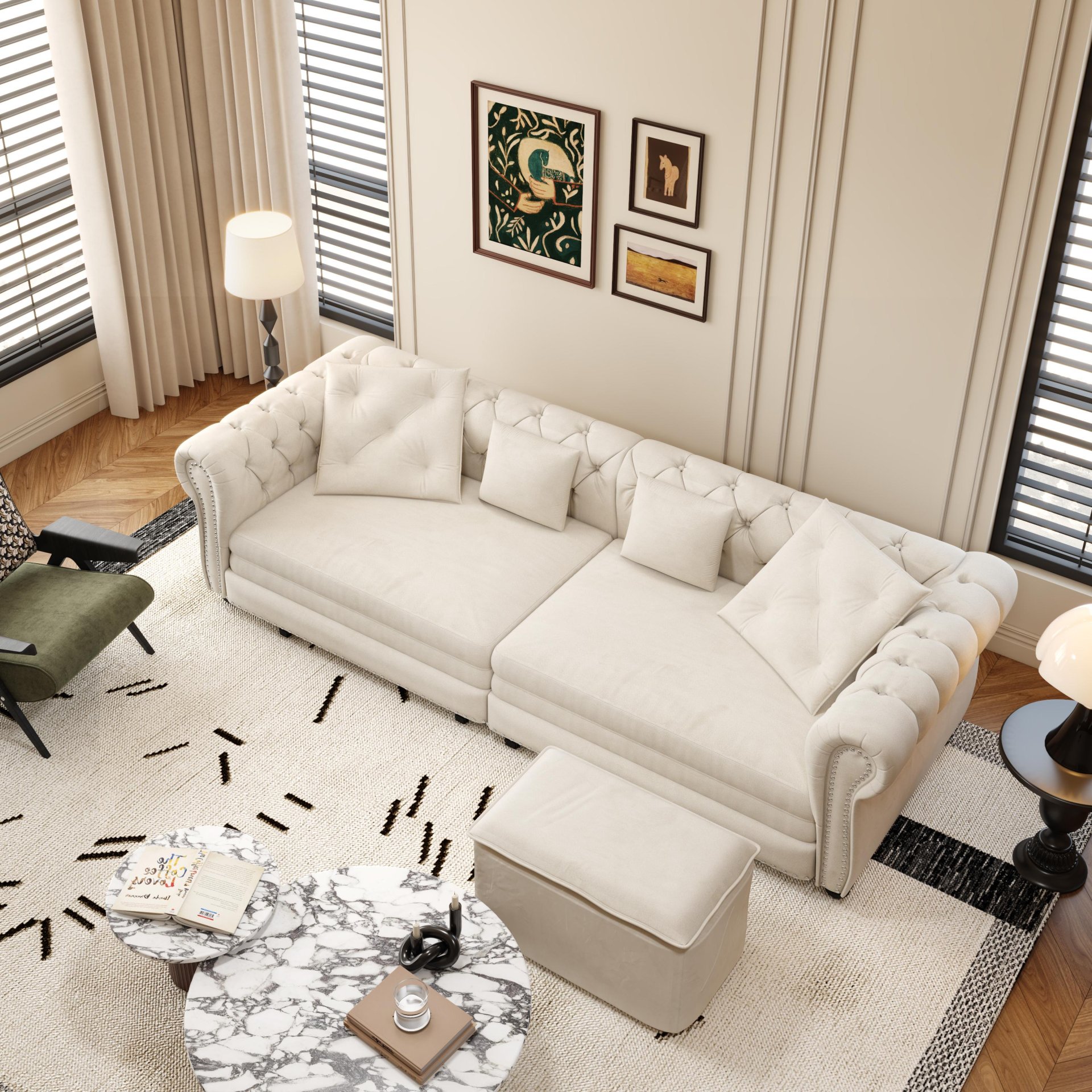 3 In 1 Pull Out Sofa Bed, Convertible Sleeper Sofa Bed, 3 Seater Sofa With Movable Ottoman - Beige - Image 2