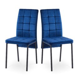 Velvet High Back Nordic Dining Chair Modern Fabric Chair With Black Legs (Set of 2) - Dark Blue