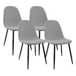 Modern Spoon Shape Dining Chairs (Set of 4) With Linen Upholstered Seat And Metal Legs - Light Gray