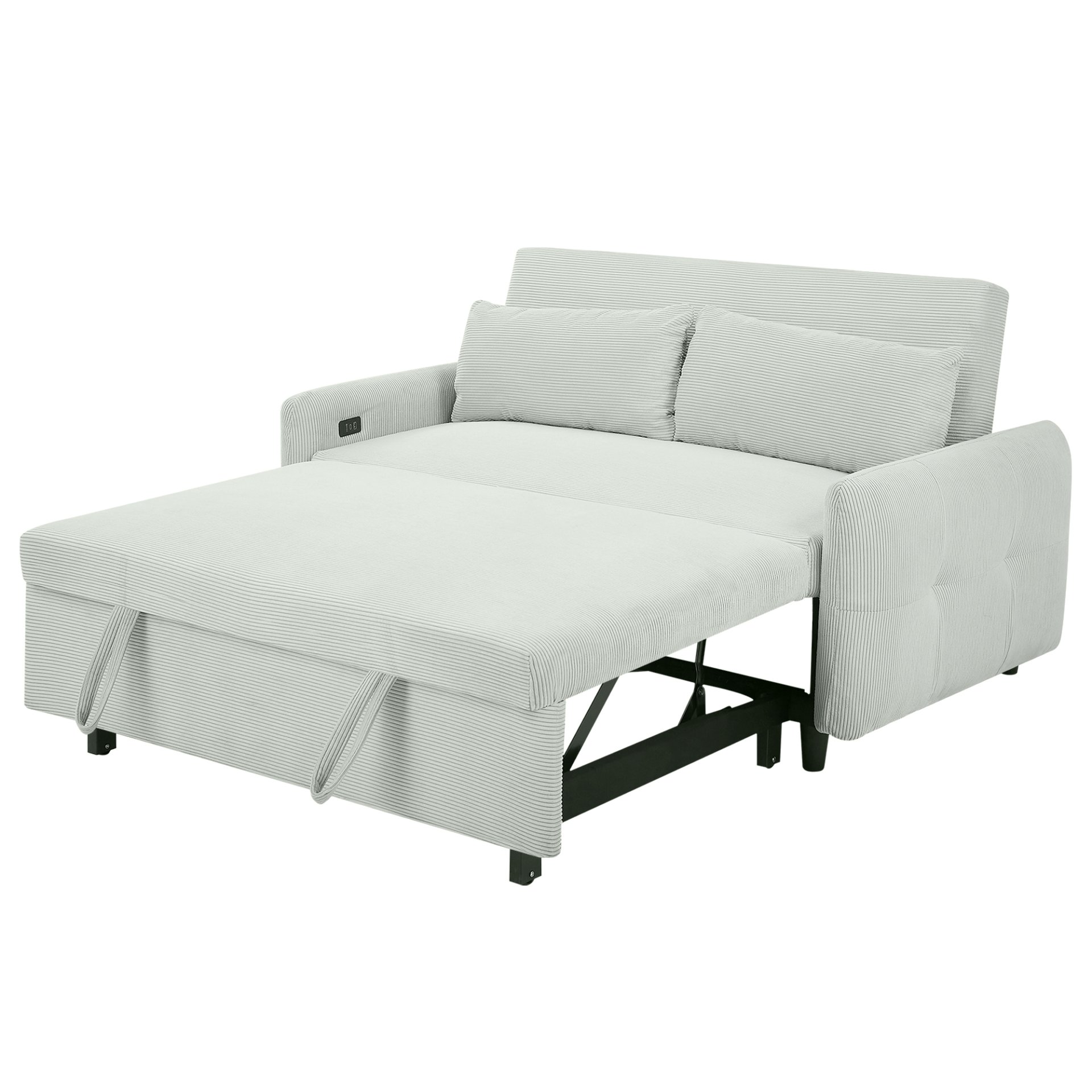 Pull Out Sofa Bed Convertible Couch 2 Seat Loveseat Sofa Modern Sleeper Sofa With 2 Throw Pillows And USB Ports For Living Room - Light Gray Green - Image 18
