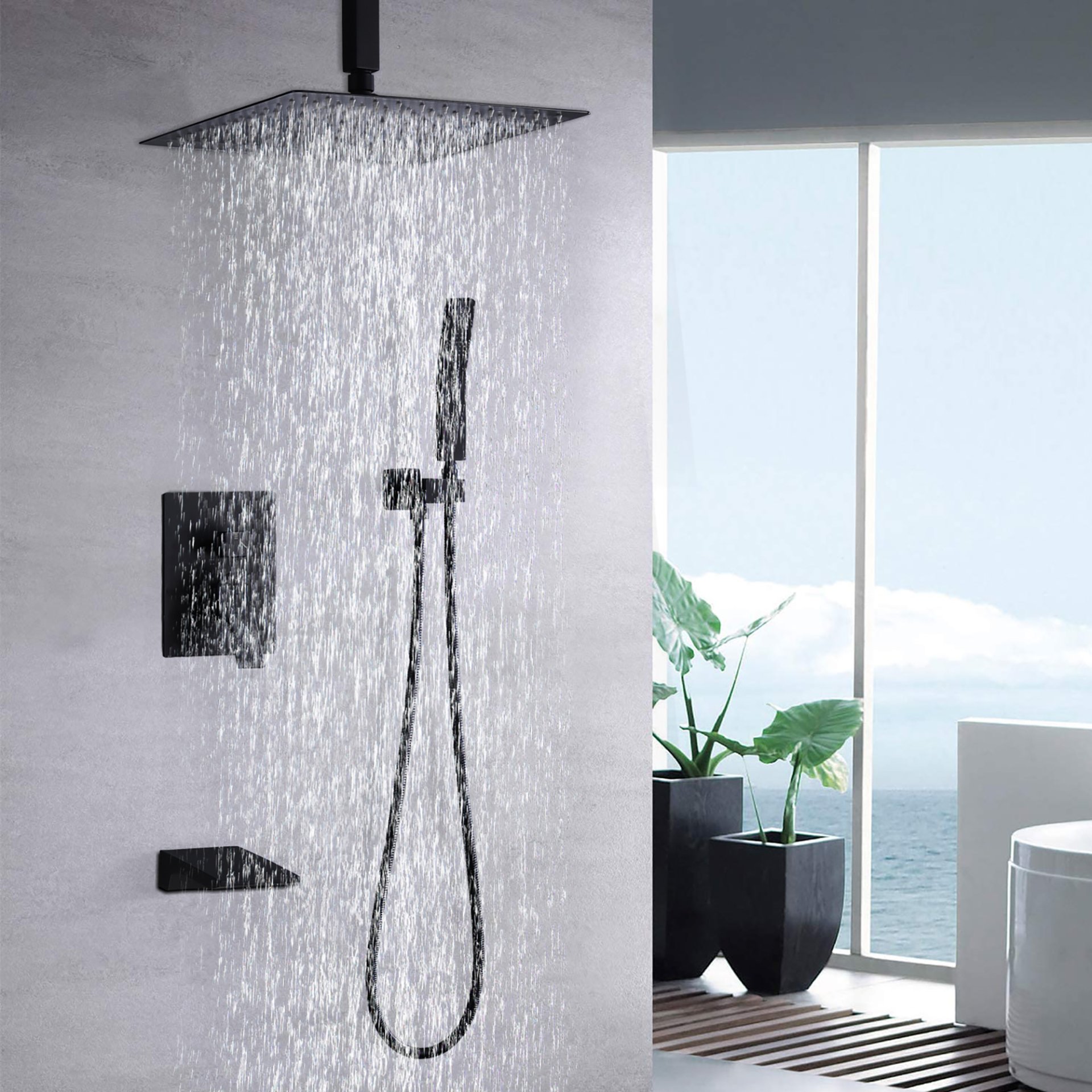 Wall Mount Shower System With High Pressure 10" Shower Head And Handheld, Stainless Steel - Matte Black - Image 6