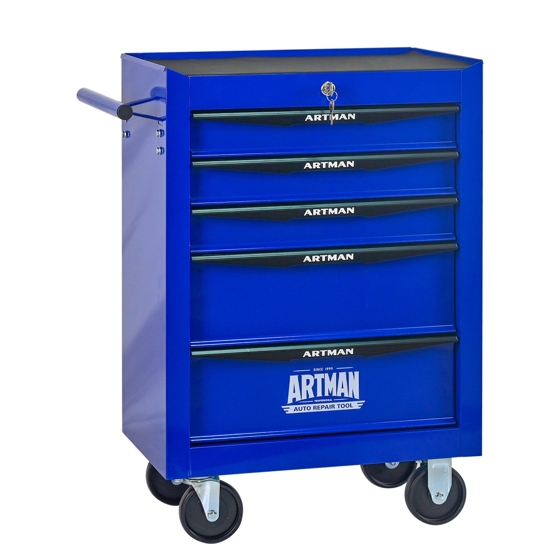 Rolling Metal Tool Chest With 5 Drawers, 20" Steel Storage Cabinet With Ball Bearing Slides - Black / Blue - Image 11