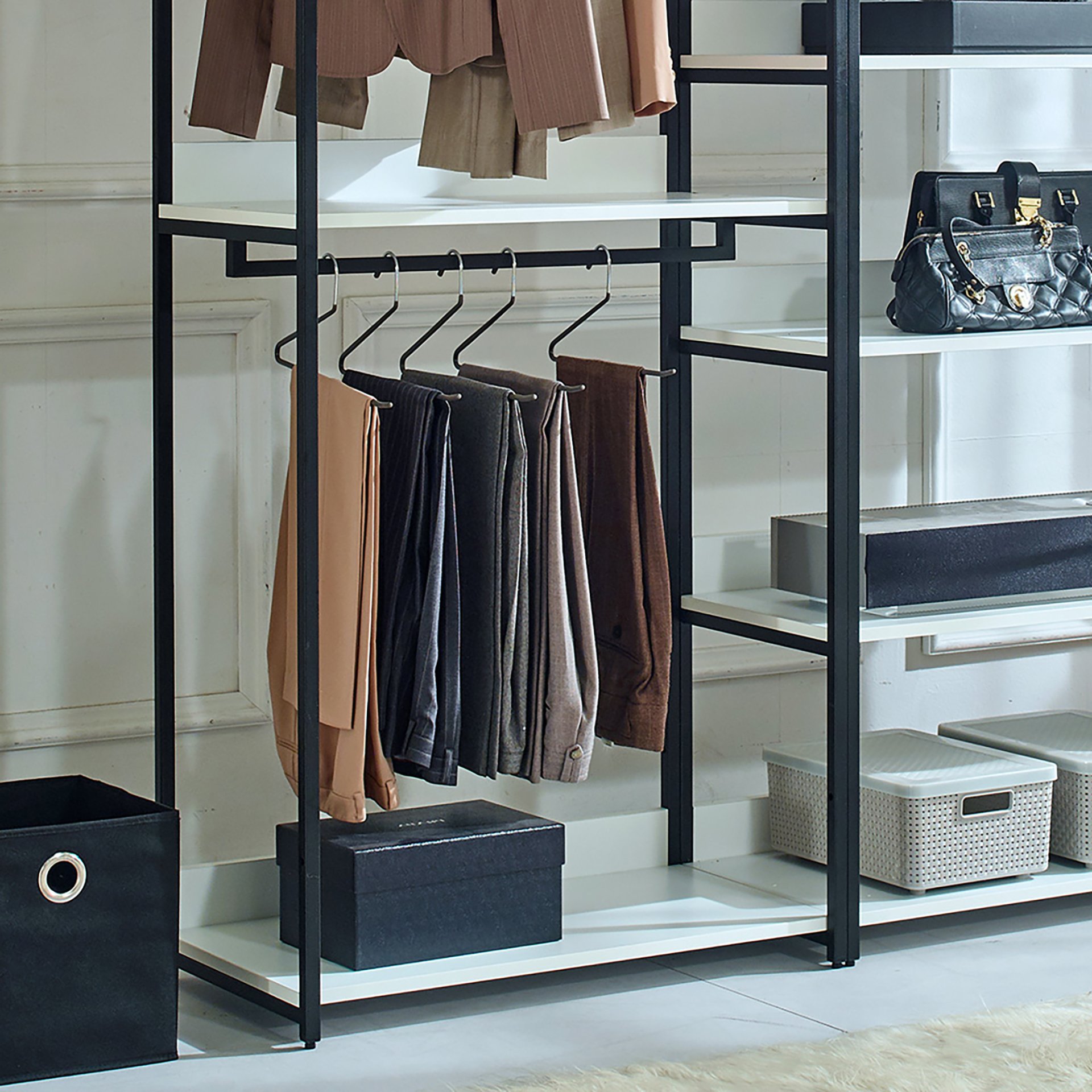 Fiona - Freestanding Walk In Wood Closet System & Metal Frame Melamine - White - Image 7