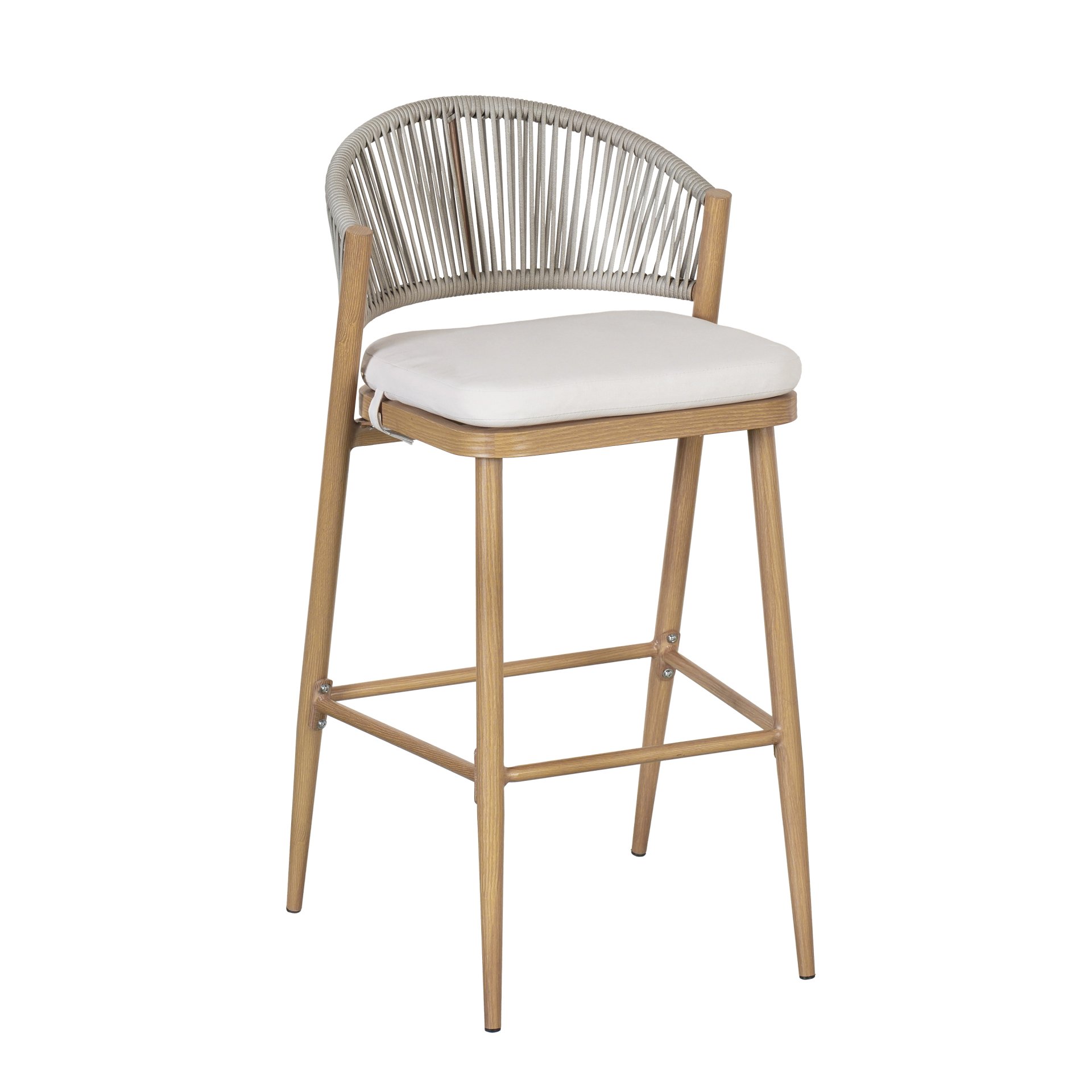 Outdoor Bar Height Aluminum Frame Counter Stools With Scallop Shaped Backrest & Water Resistant Cushions (Set of 2) - Maple - Image 14