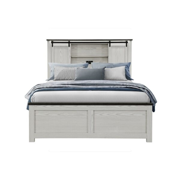 Avery - Full Bed With Bookcase Headboard Bar Detail, Low Profile Design - Beige