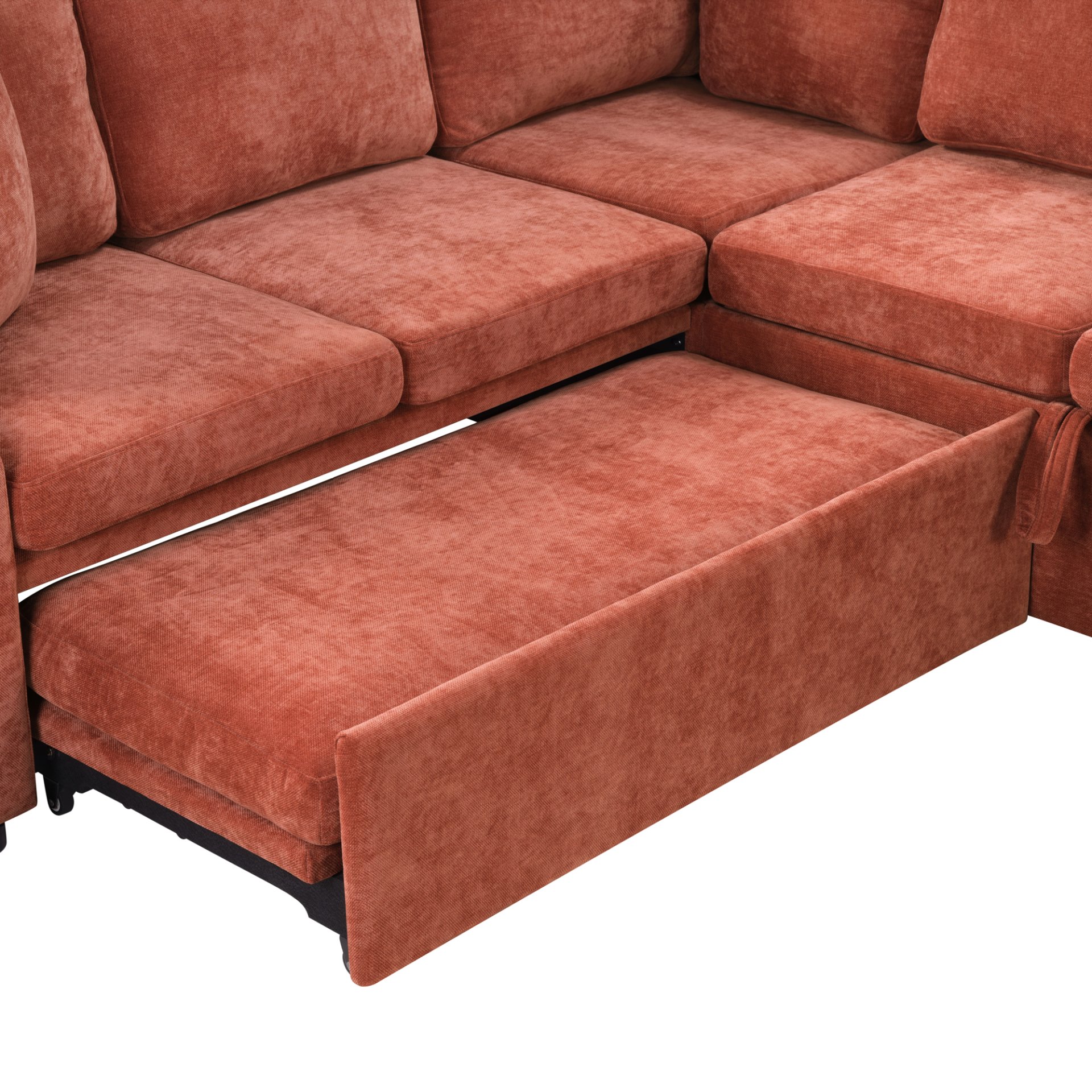 Upholstered L Shaped Sectional Sofa Bed With Sleeper And Hidden Storage - Orange - Image 12