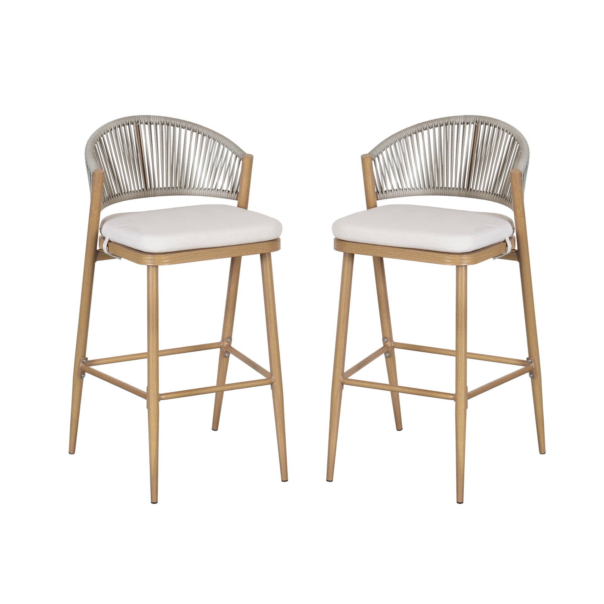 Outdoor Bar Height Aluminum Frame Counter Stools With Scallop Shaped Backrest & Water Resistant Cushions (Set of 2) - Maple - Image 6