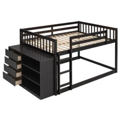 Full Over Full Bunk Bed With Storage Drawers And Shelves - Espresso