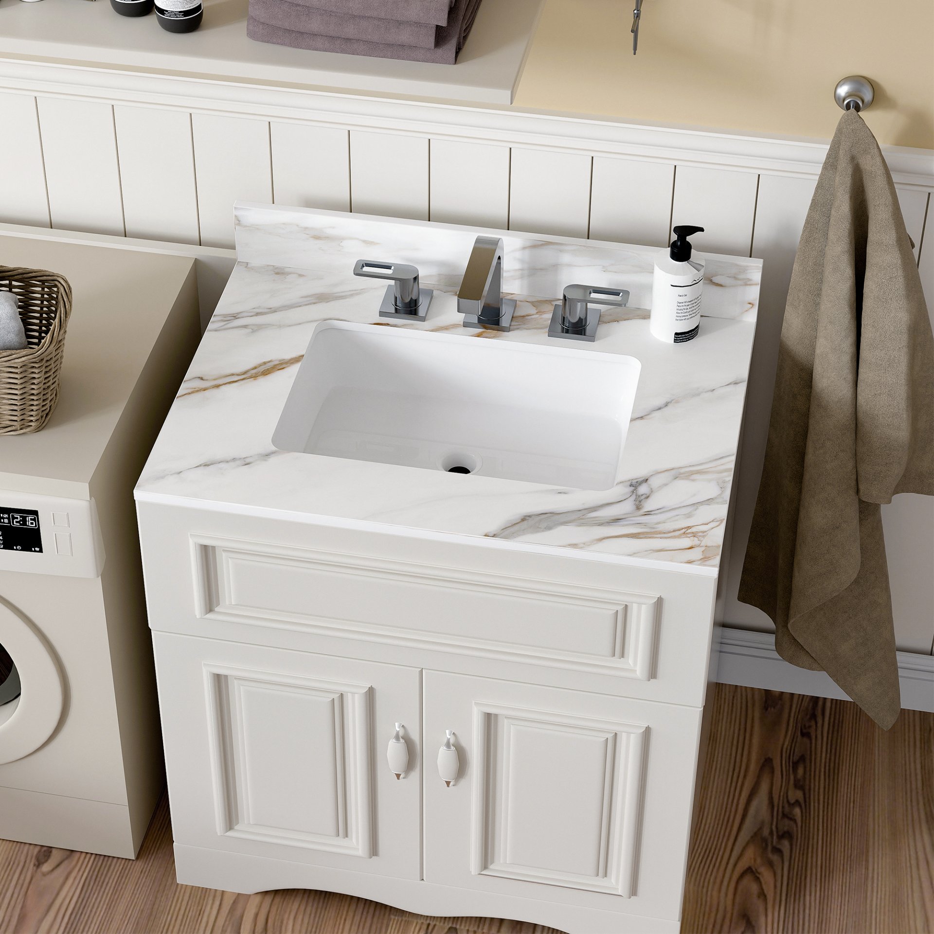 Vanity Top With Undermount Sink And Backsplash - White Marble - Image 8