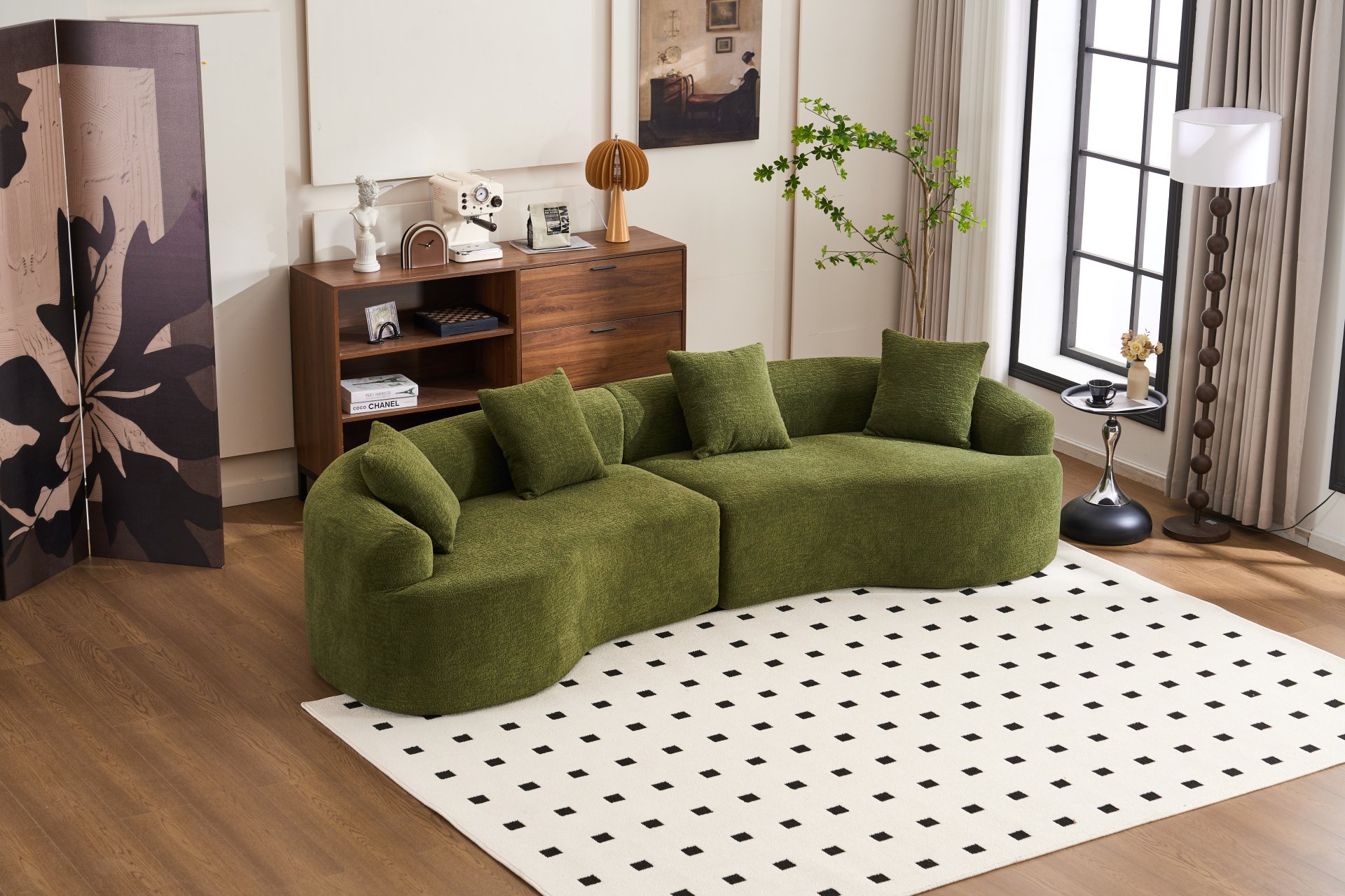 4 Seater Sofa With Chenille Fabric, 30D, 60 Hardness Full Sponge, 4 Pillow For Living Room, Home Furniture Sleeper Sectional Sofa For Apartment - Green - Image 22