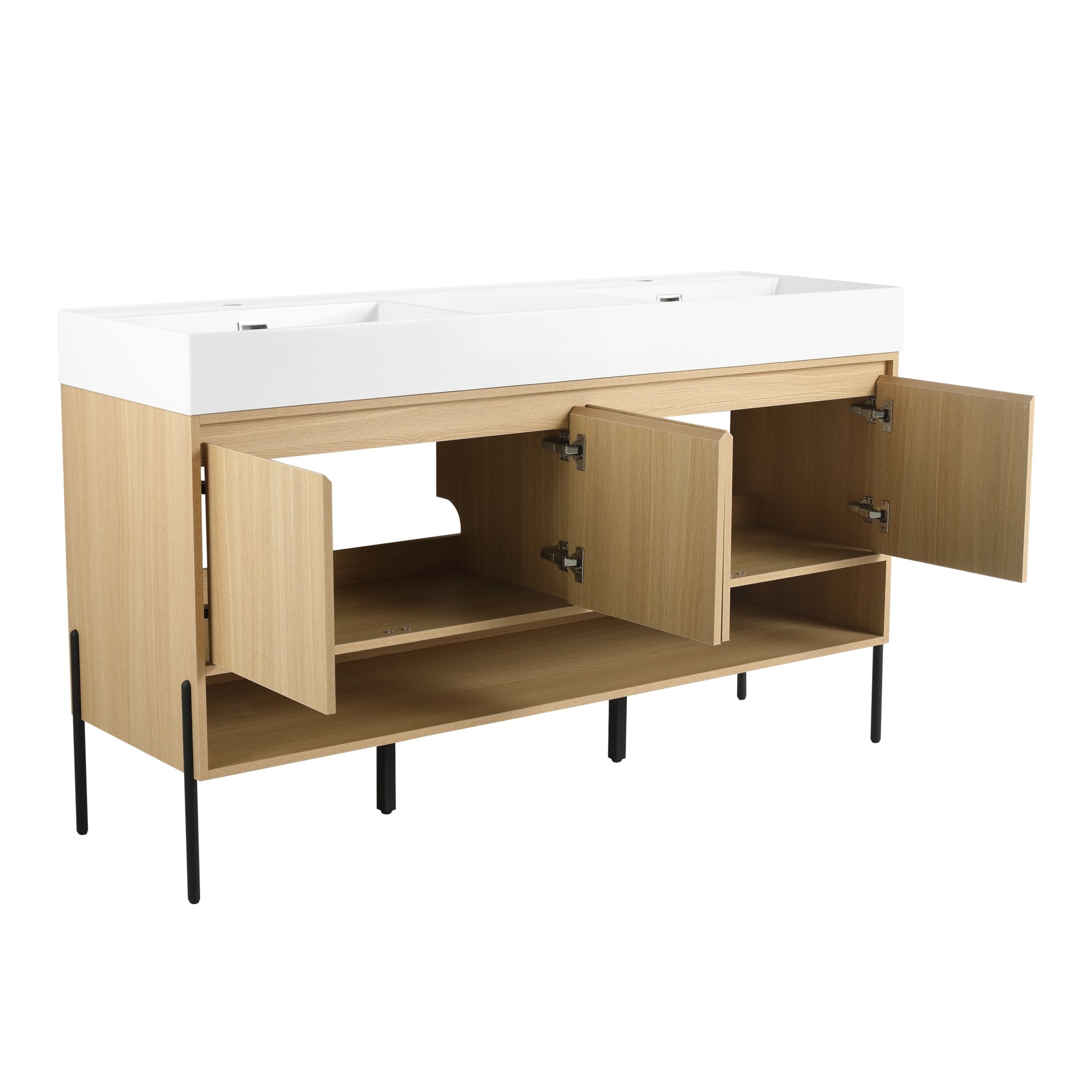 Modern 60" Bathroom Vanity Combo With Single Resin Sink And Storage Cabinet - Oak - Image 15