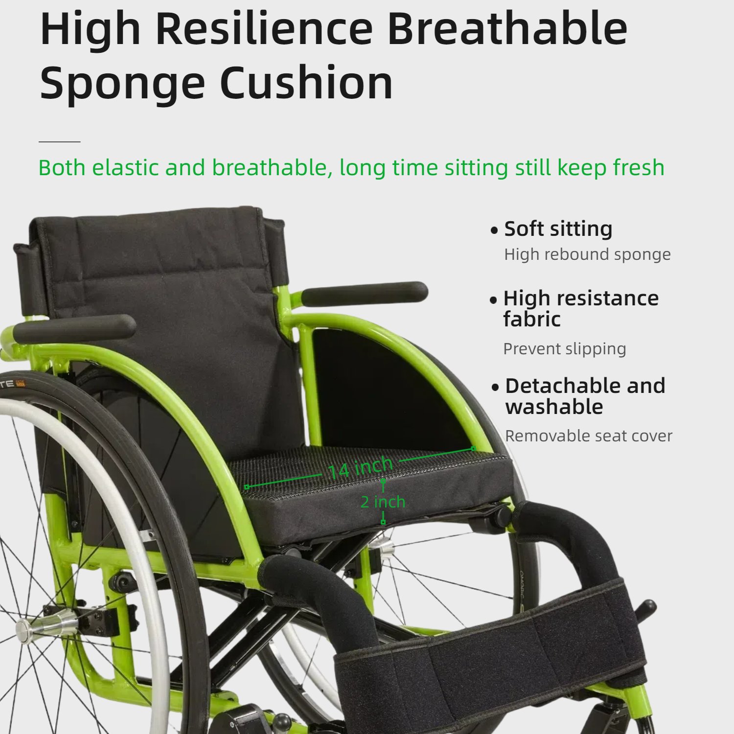 Premium Lightweight Foldable Sport Wheelchair All Body Sturdy & Comfortable 250Lbs Capacity Easy Folding 24" Sports Tires Perfect For Outdoor - Black / Green - Image 7