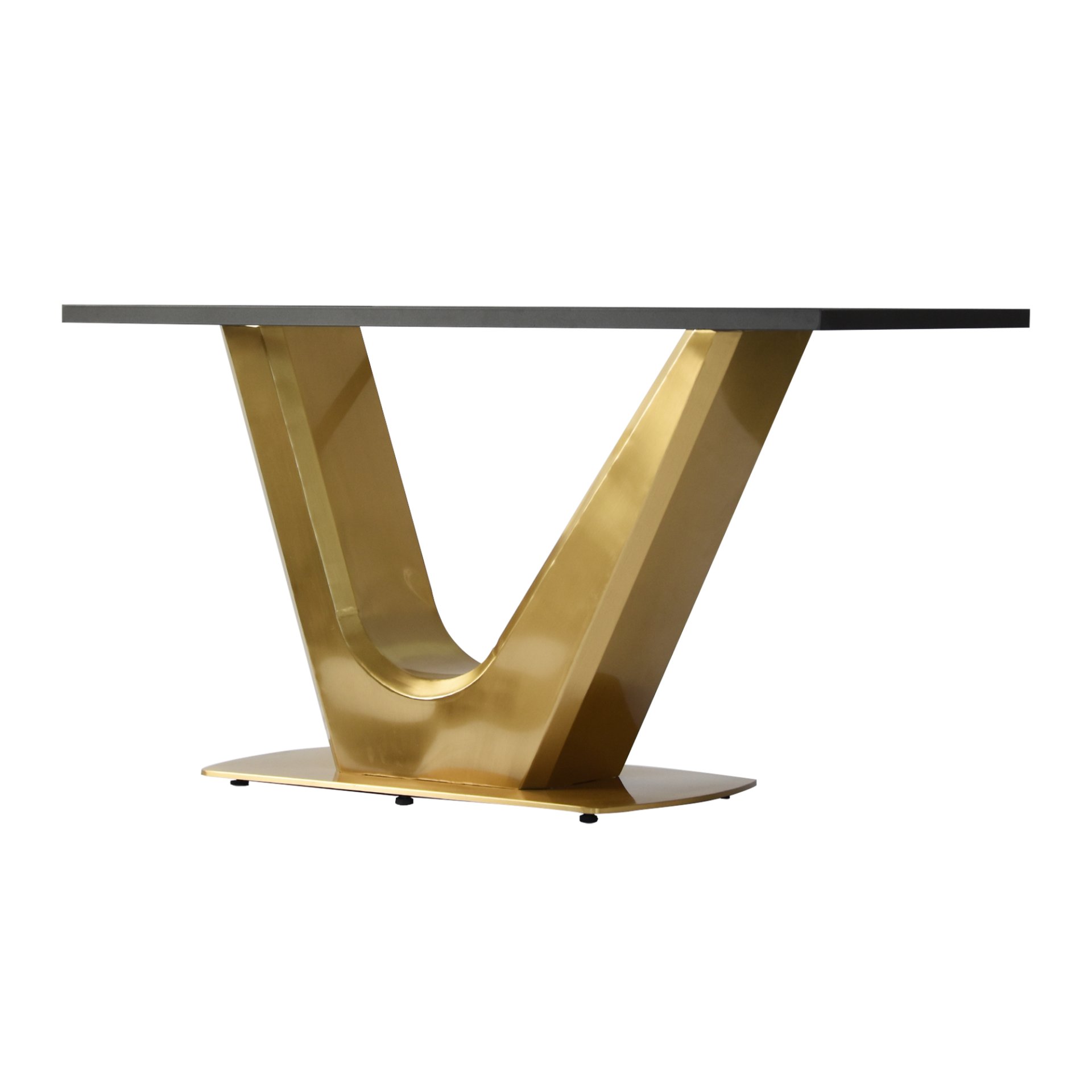 63" Modern Artificial Stone Panel V-Shaped Metal Legs, Can Accommodate 6-8 People - White / Gold - Image 7