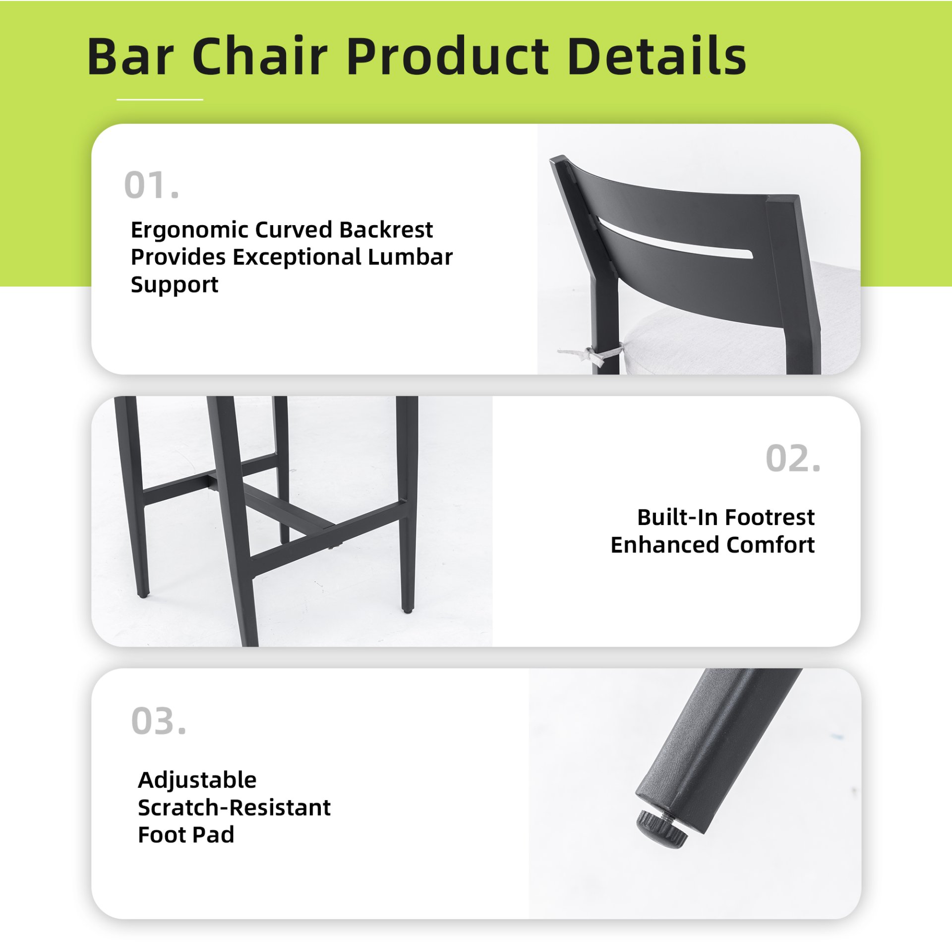 5 Pieces Modern Outdoor Bar Set, Sintered Stone Table With White Inspired Top & 4 Bar Stools, Sunbrella Cushions, Weather Resistant - Ember Black / White - Image 8