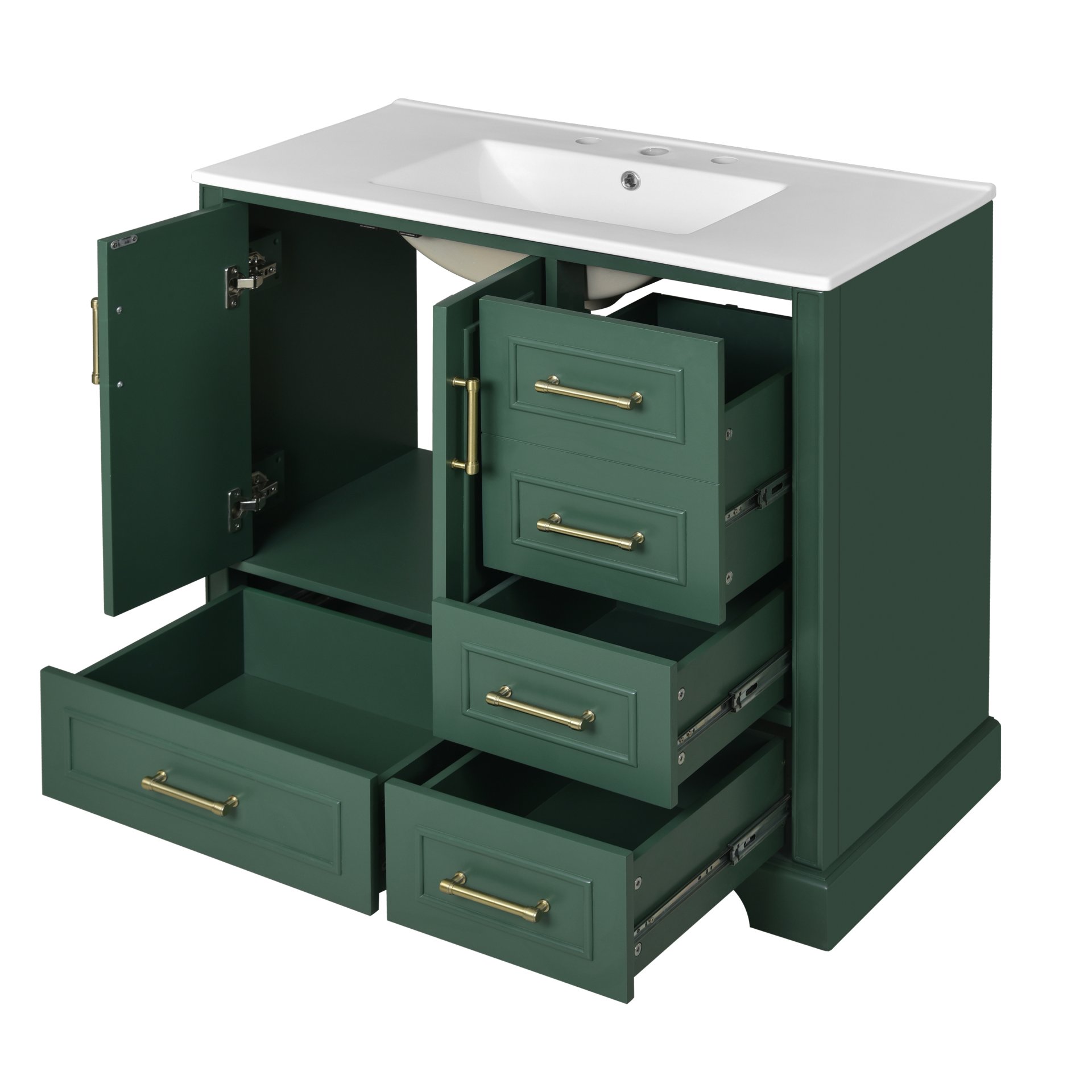 Traditional Bathroom Vanity With Sink, Soft Close Doors & Drawers, 36" - Green - Image 17